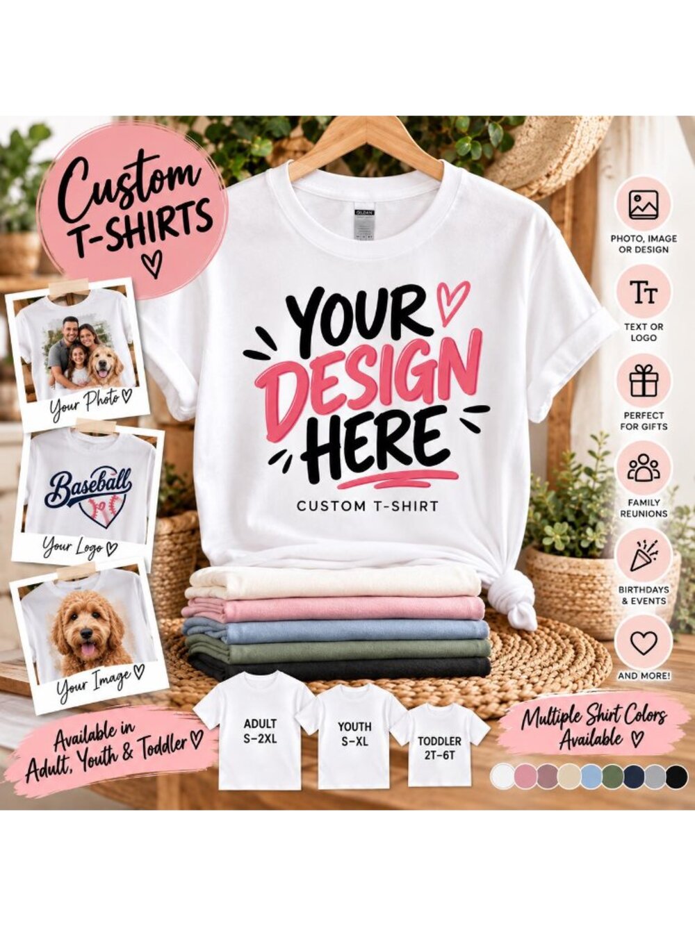 Custom T-Shirt With Your Photo or Design, Personalized Shirt, Logo Tee, Adult
